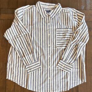Studio Park Women's LS Collared Button Up in Navy/White Stripe, Size L